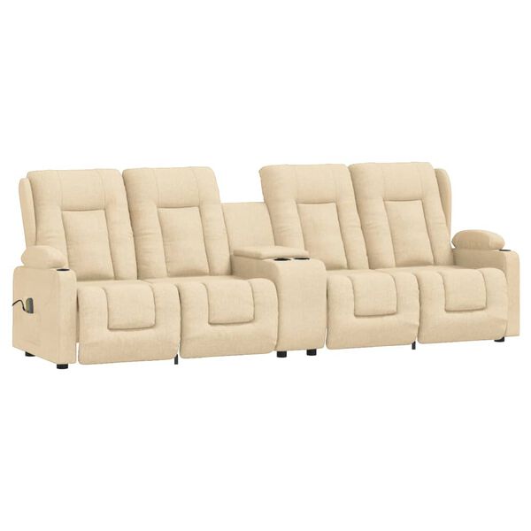vidaXL Poltrona massagem 4 lug. reclin. c/ suportes copo tecido creme