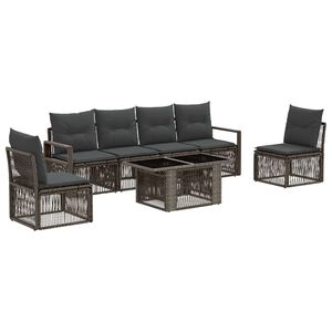 vidaXL Conjunto de Sof&aacute; de Jardim 7 unid. Cinza e Cinza Escuro vime PE