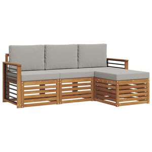vidaXL Conjunto de Sof&aacute;s para Exterior 4 pcs Cinza Natural e Claro