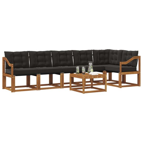 vidaXL Conjunto de Sof&aacute;s para Exterior 7 pcs Natural e Preto