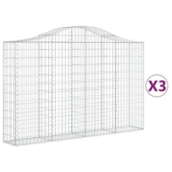 vidaXL Cestos gabi&atilde;o arqueados 3pcs 200x30x120/140cm ferro galvanizado