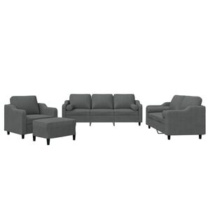 vidaXL 4 pcs conjunto de sof&aacute;s com almofadas tecido cinzento-escuro