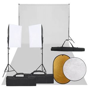 vidaXL Kit est&uacute;dio fotogr&aacute;fico c/ conj. de ilumina&ccedil;&atilde;o/fundo/refletor