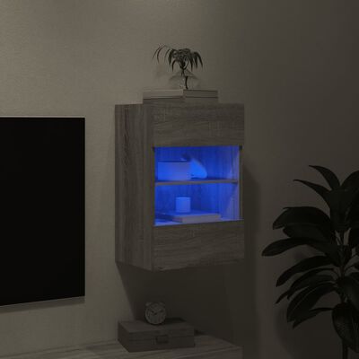 vidaXL Móvel de parede p/ TV c/ luzes LED 40x30x60,5cm cinzento sonoma