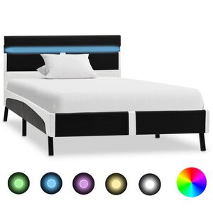 vidaXL Estrutura de cama c/ LED 90x200 cm couro artificial preto