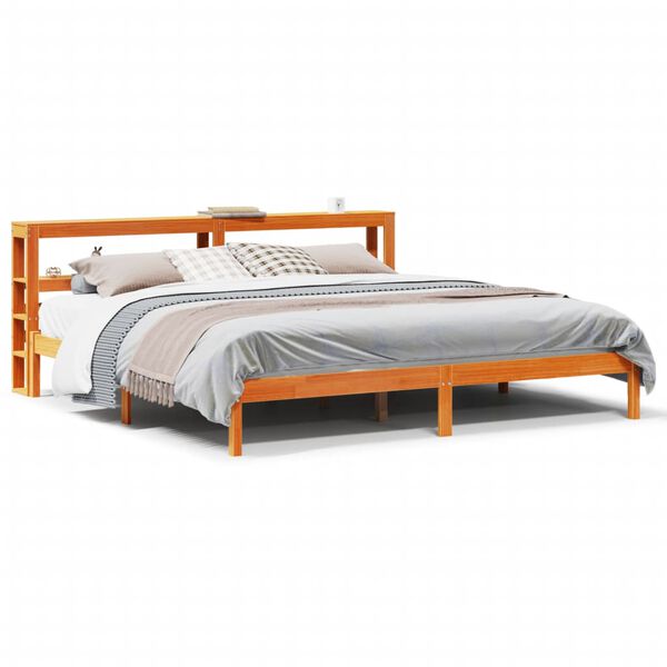 vidaXL Estrutura cama c/ cabeceira 180x200cm pinho maciço castanho-mel