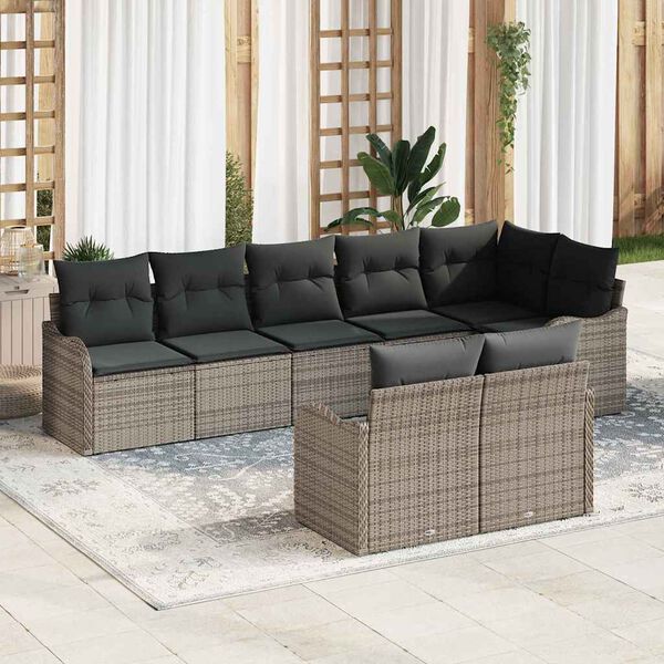 vidaXL Conjunto de Sof&aacute; de Jardim 8 pcs Cinzeto Rattan Sint&eacute;tico