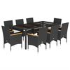 vidaXL 9 pcs conjunto jantar jardim c/ almofad&otilde;es vime PE/vidro preto
