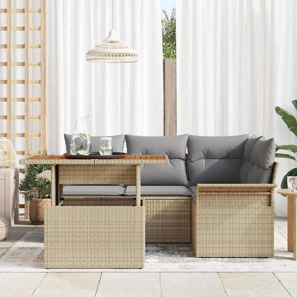 vidaXL Conjunto de Sof&aacute; de Jardim 5 pcs Bege Rattan Sint&eacute;tico
