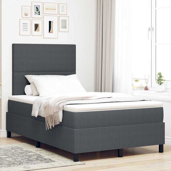 vidaXL Cama Box Spring LED Cinza Escuro e Branco 120 x 190 cm