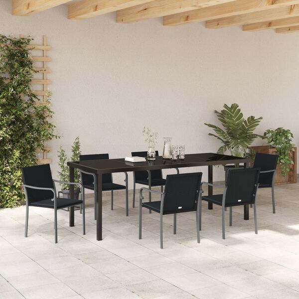 vidaXL Conjunto de Jantar para Jardim 7 pcs Preto e Cinza Rattan de PE