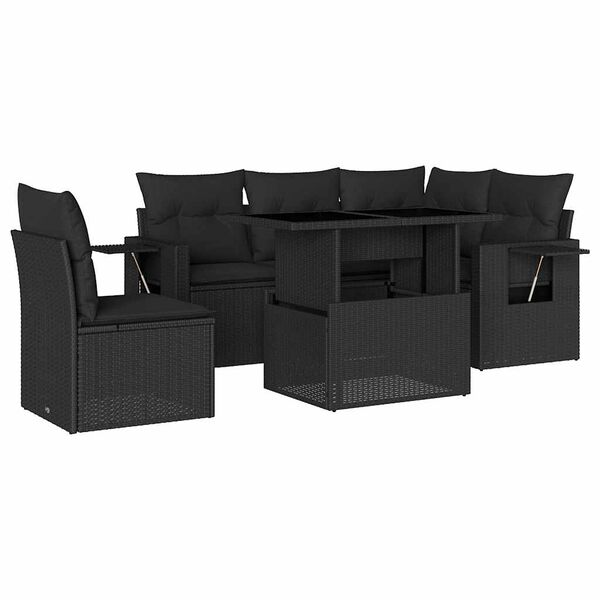 vidaXL 6 pcs conjunto sof&aacute;s de jardim c/ almofad&otilde;es vime PE preto