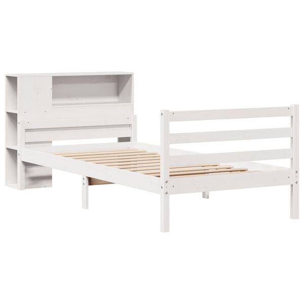 vidaXL Cama com estante sem colchão 100x200 cm pinho maciço branco