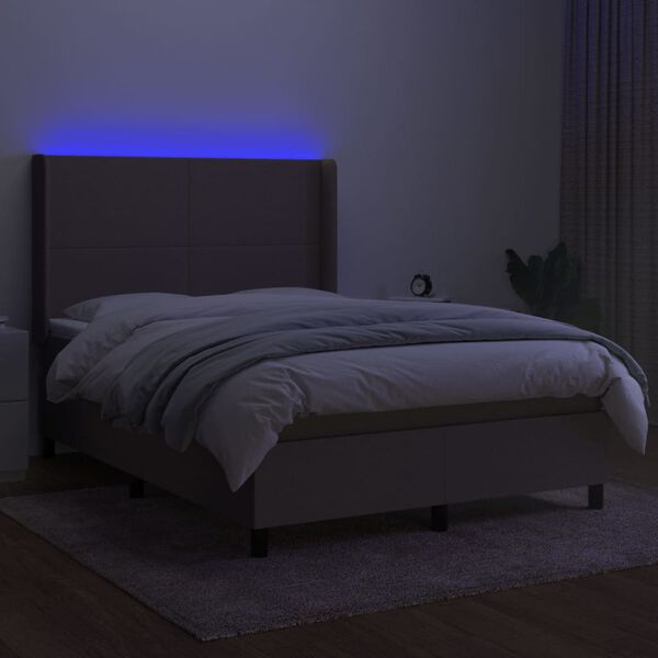 vidaXL Cama box spring colch&atilde;o/LED 140x200 cm tecido cinza-acastanhado
