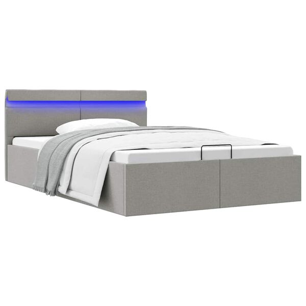 vidaXL Cama hidr&aacute;ulica c/ arruma&ccedil;&atilde;o LED 120x200 cm tecido cinza-claro