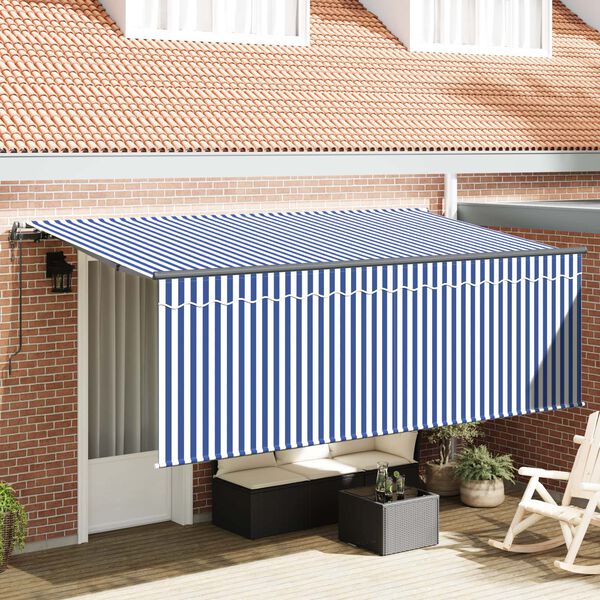 vidaXL Toldo Retr&aacute;til Azul e Branco 350 x 200 cm Poli&eacute;ster e Alum&iacute;nio