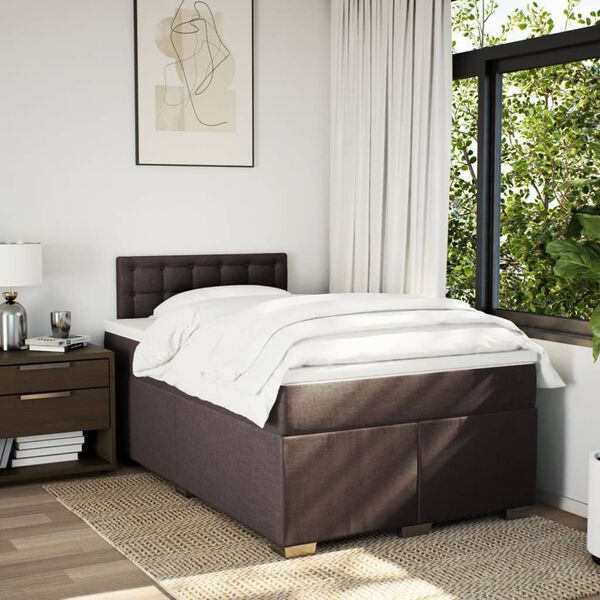 vidaXL Cama boxspring com colch&atilde;o 120x190 cm tecido castanho-escuro