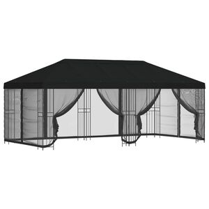 vidaXL Gazebo com paredes laterais 6 x 3 m Preto Poli&eacute;ster e A&ccedil;o