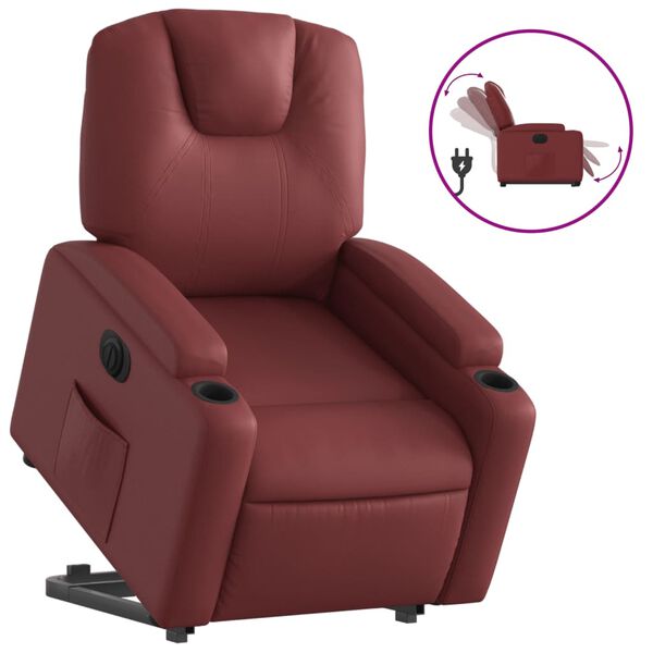 vidaXL Poltrona reclin. elevat&oacute;ria el&eacute;trica couro artif vermelho-tinto