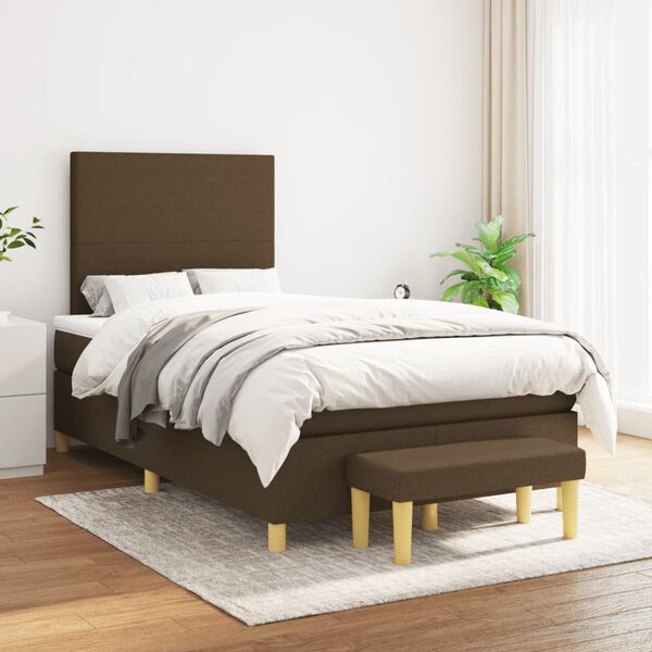 vidaXL Cama boxspring com colch&atilde;o 120x190 cm tecido castanho-escuro