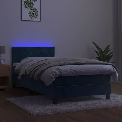 vidaXL Cama box spring c/ colchão/LED 80x200 cm veludo azul-escuro