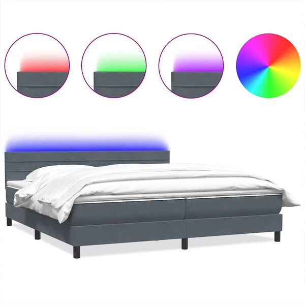 vidaXL Cama box spring c/ colch&atilde;o e LED 180x220 cm veludo cinzento-escuro