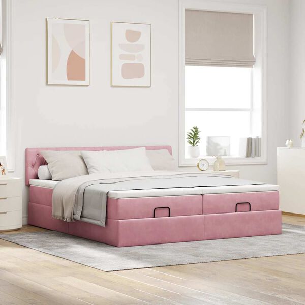 moldura de cama otomana vidaXL com colch&atilde;o rosa 200x200cm Veludo