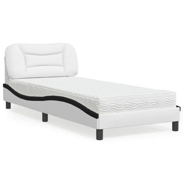 vidaXL Cama com colch&atilde;o Hvar 90x200 cm couro artificial branco e preto