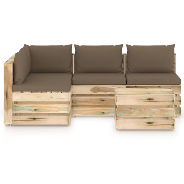 vidaXL 5 pcs conj. lounge jardim c/ almofad&otilde;es madeira impreg. verde