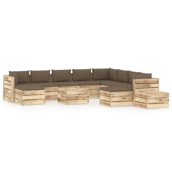 vidaXL 12 pcs conj. lounge jardim c/ almofad&otilde;es madeira impreg. verde