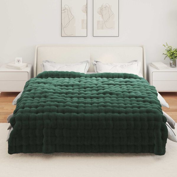 vidaXL Cobertor de Peles de Coelho 4 pcs Verde Escuro 220 x 240 cm