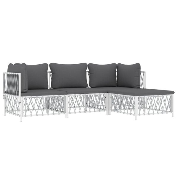 vidaXL 4 pcs conjunto lounge de jardim com almofadões aço branco