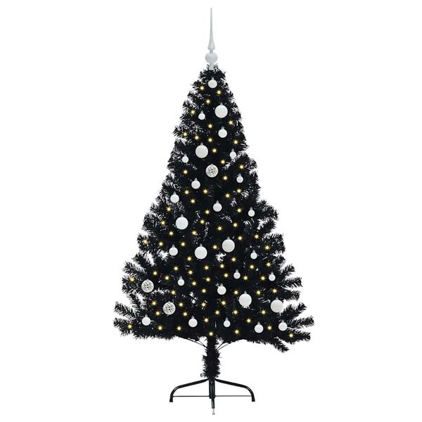 vidaXL &Aacute;rvore de Natal Artificial Pr&eacute;-iluminada Preto 150 cm PVC