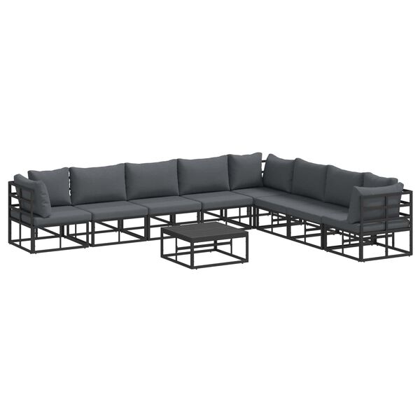 vidaXL Conjunto de Sof&aacute; de Jardim com almofada 9 pcs Preto Alum&iacute;nio