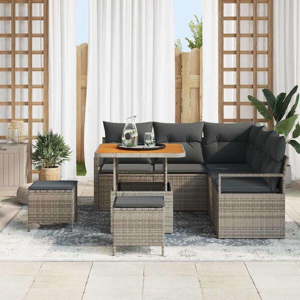 vidaXL Conjunto de Sof&aacute; de Jardim 8 pcs Cinzeto Rattan Sint&eacute;tico