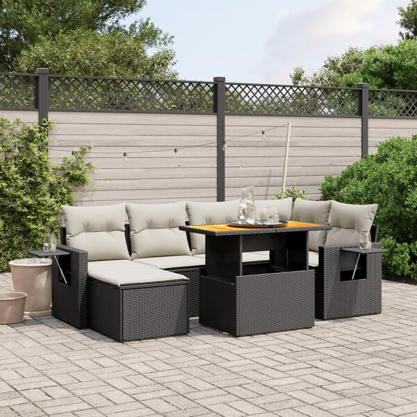 vidaXL 7 pcs conjunto de sof&aacute;s p/ jardim c/ almofad&otilde;es vime PE preto