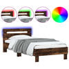vidaXL Estrutura cama c/ cabeceira/luzes LED 90x190 cm carvalho fumado