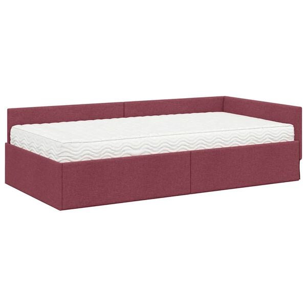 vidaXL Estrutura de Cama de Canto com Colch&atilde;o 2 pcs Vermelho tecido