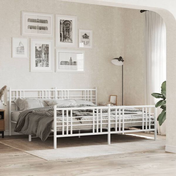 vidaXL Estrutura de cama com cabeceira e p&eacute;s 183x213 cm metal branco