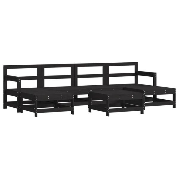 vidaXL 7 pcs conjunto lounge jardim c/ almofadões madeira maciça preto