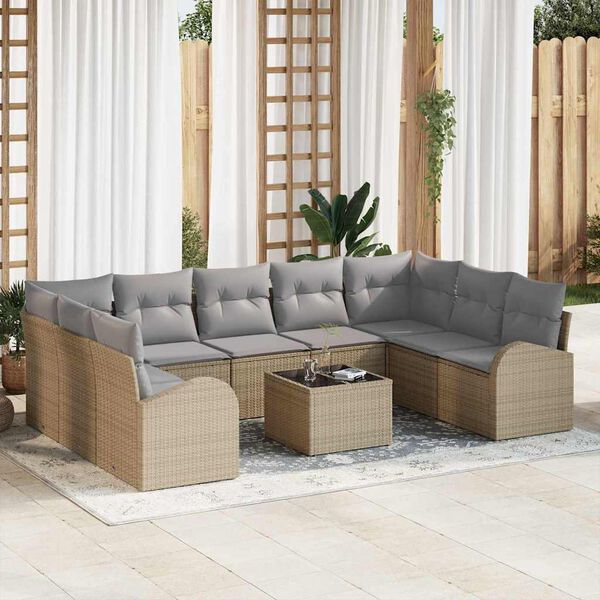 vidaXL Conjunto de Sofá de Jardim 10 pcs Bege Rattan Sintético