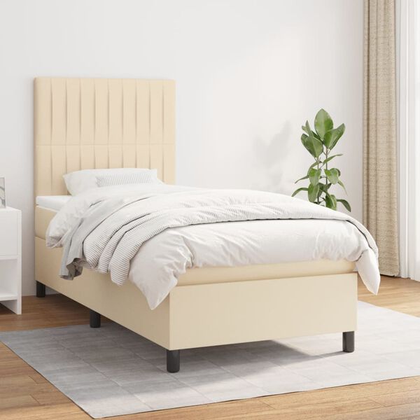 vidaXL Cama com molas/colch&atilde;o 100x200 cm tecido cor creme