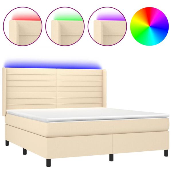 vidaXL Cama box spring c/ colch&atilde;o e LED 160x200 cm tecido cor creme