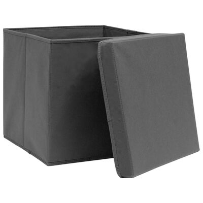 vidaXL Caixas de arrumação com tampas 10 pcs 28x28x28 cm cinza