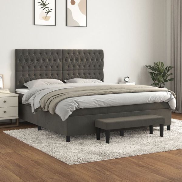vidaXL Cama com molas/colch&atilde;o 180x200 cm veludo cinzento-escuro