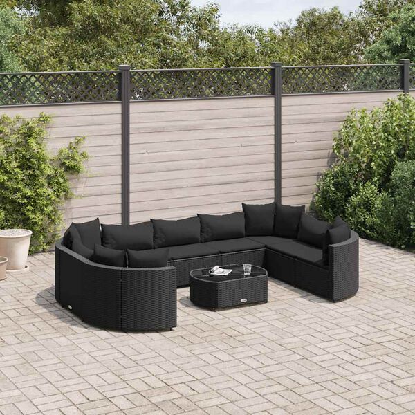 vidaXL 10 pcs conjunto sof&aacute;s de jardim c/ almofad&otilde;es vime PE preto