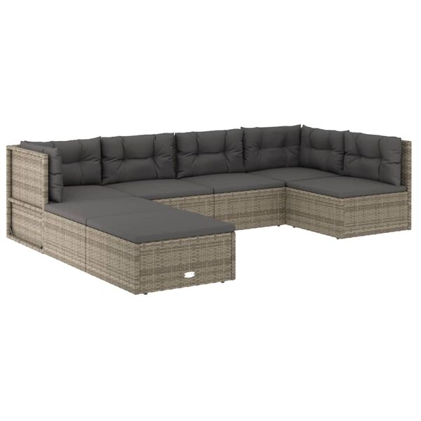 vidaXL 7 pcs conjunto lounge de jardim c/ almofad&otilde;es vime PE cinzento