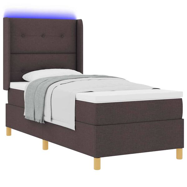 vidaXL Cama Box com colch&atilde;o com led Castanho 80 x 200 cm tecido
