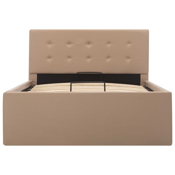 vidaXL Cama hidráulica c/ arrumação 100x200cm couro artif. cappuccino