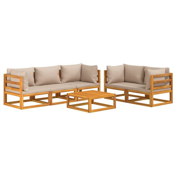 vidaXL 6pcs conj. lounge jardim madeira c/almofadões cinza-acastanhado